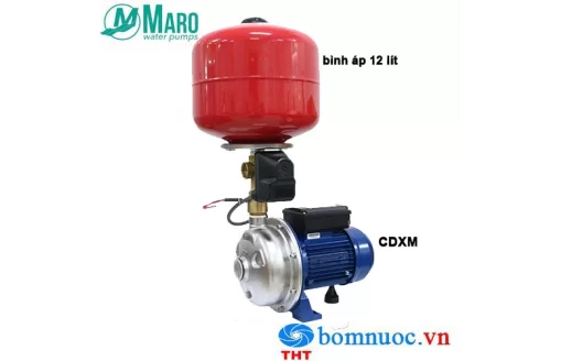 Máy bơm tăng áp CDXM70/07, bình tích áp 12 lít đứng 0.5HP